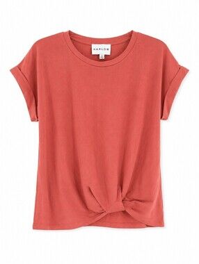 Harlow Coral Twist Front T-Shirt Women's Medium Short Sleeve Casual Tee
